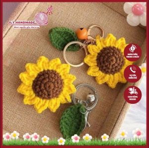 Móc khóa len hoa hướng dương màu vàng tươi
