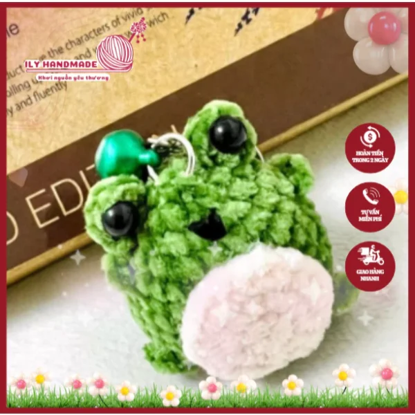 Móc khóa Thú Len Handmade – Ếch Xanh Béo Tròn Dễ Thương