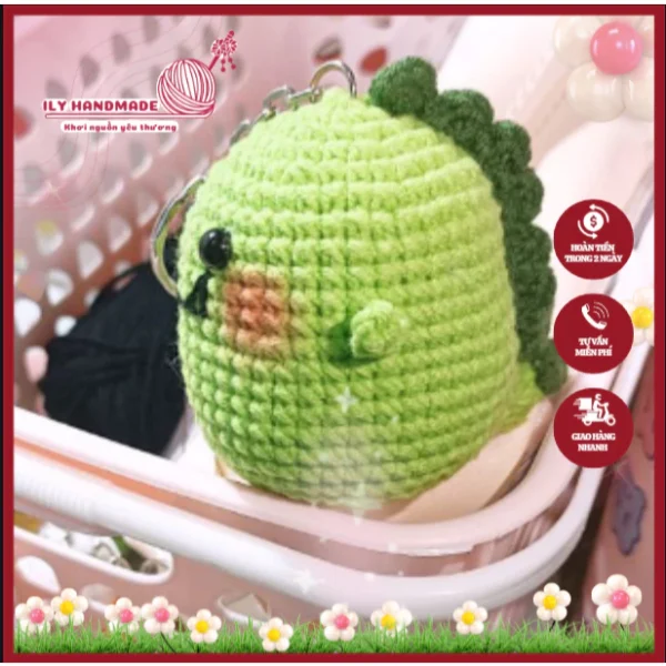 Móc Khóa Len Handmade Hình Khủng Long Xanh Dễ Thương