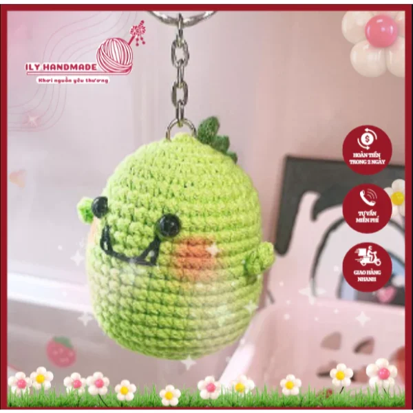 Móc Khóa Len Handmade Hình Khủng Long Xanh Dễ Thương
